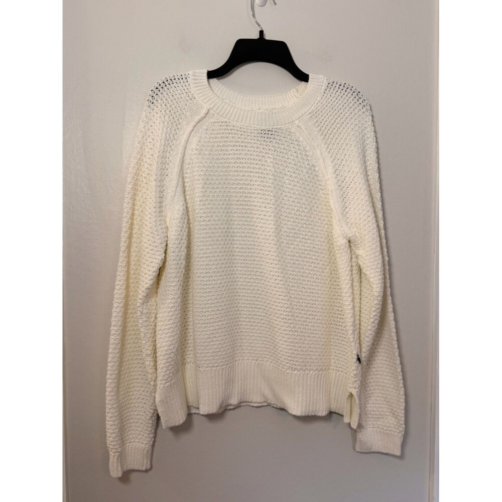 GAP Ivory Textured Knit Sweater Large Cotton Blend Chunky Crewneck